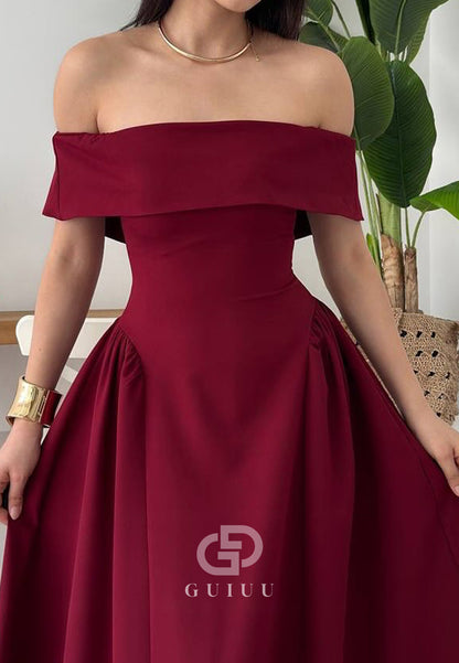 A-Line Off-Shoulder Cap Sleeves Corset Semi-Formal Dress
