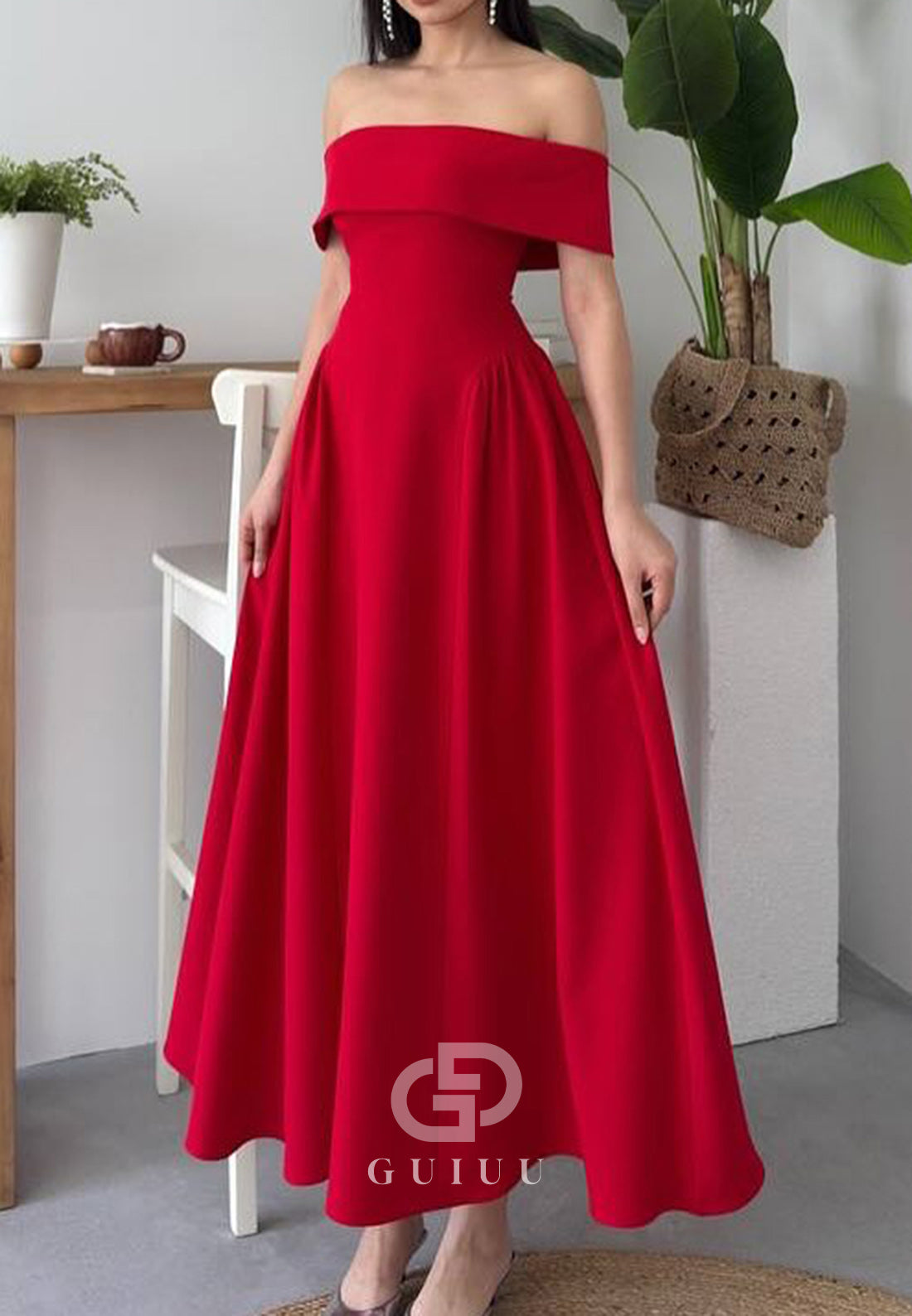 A-Line Off-Shoulder Cap Sleeves Corset Semi-Formal Dress