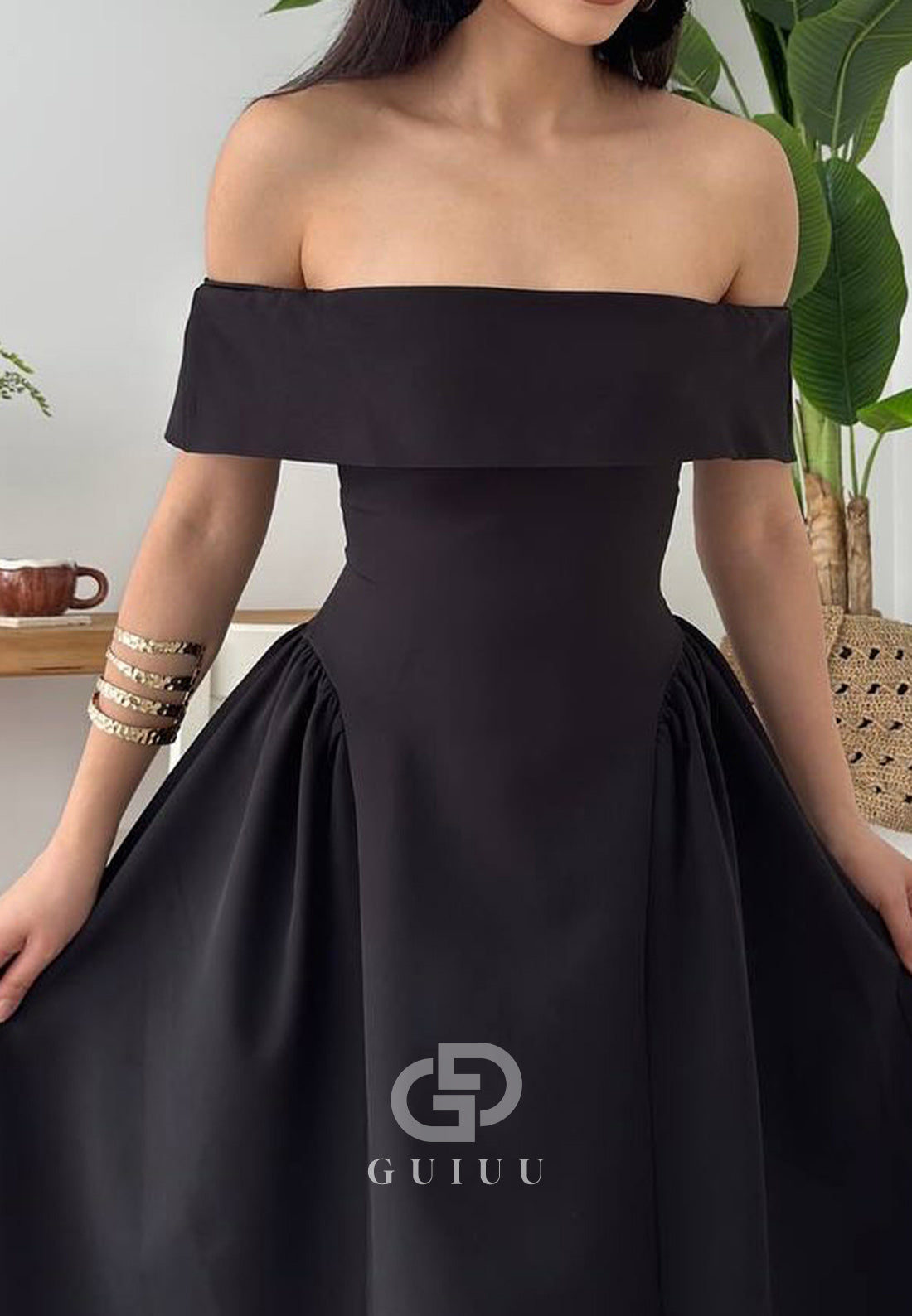 A-Line Off-Shoulder Cap Sleeves Corset Semi-Formal Dress
