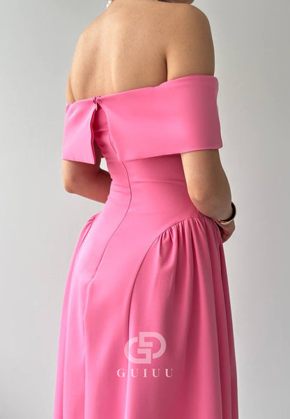 A-Line Off-Shoulder Cap Sleeves Corset Semi-Formal Dress