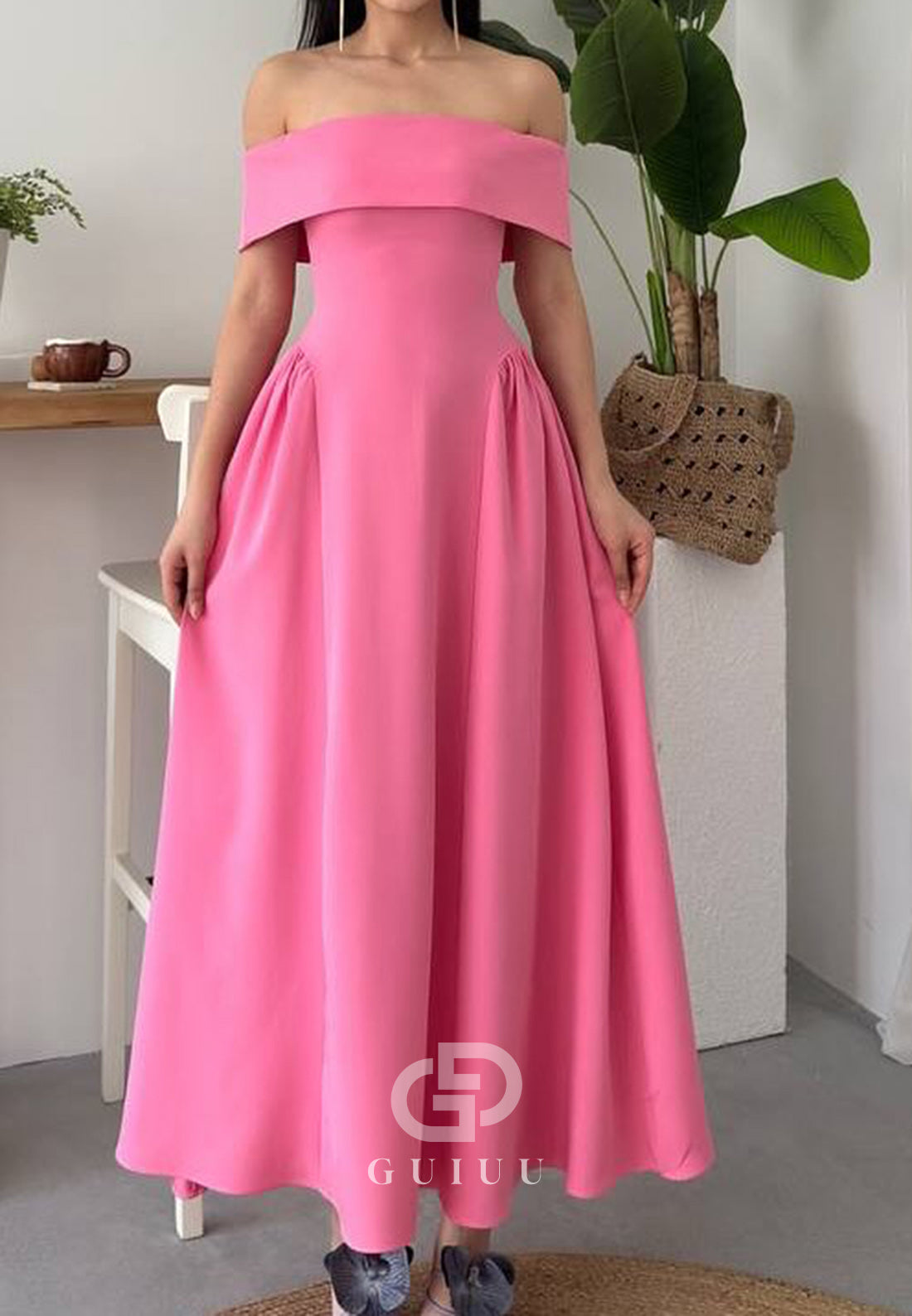 A-Line Off-Shoulder Cap Sleeves Corset Semi-Formal Dress