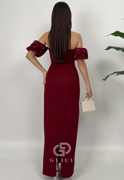 Sheath Off-Shoulder Short Sleeves Beads Semi-Formal Dress