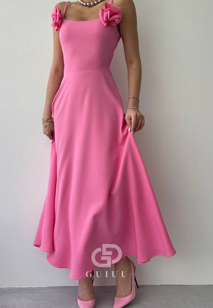 Simple Spaghetti Straps Floral Appliques Semi-Formal Dress