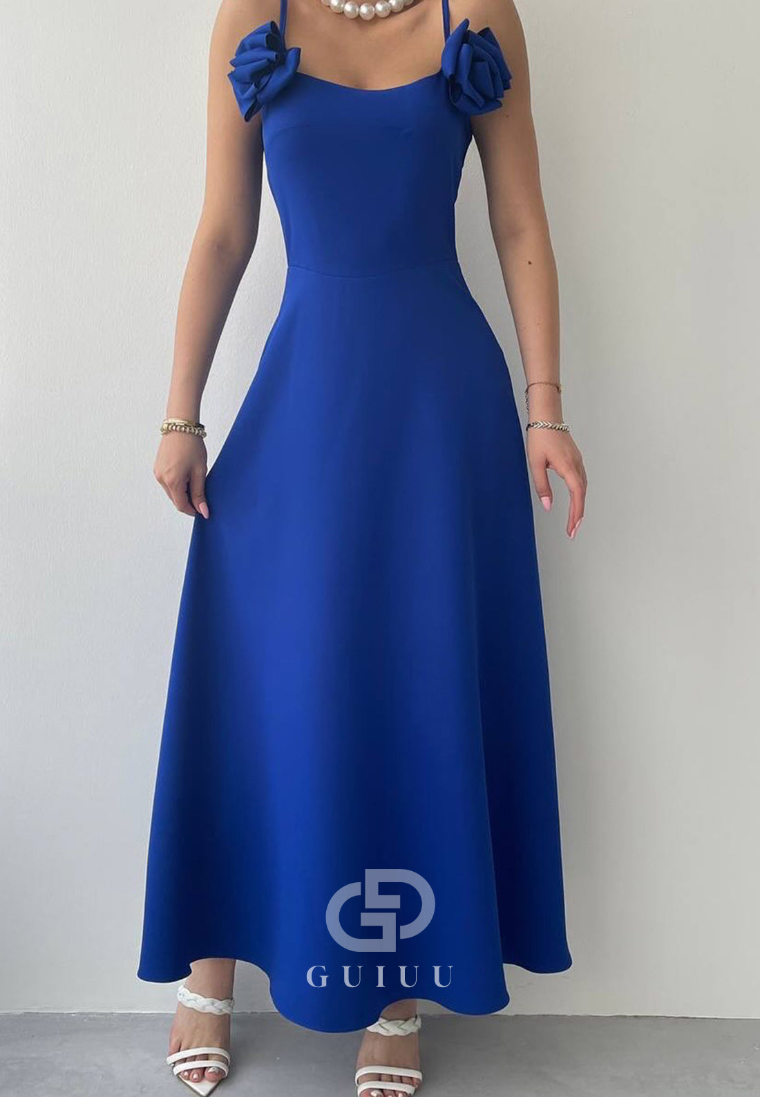 Simple Spaghetti Straps Floral Appliques Semi-Formal Dress