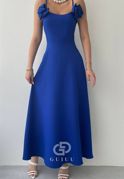 Simple Spaghetti Straps Floral Appliques Semi-Formal Dress