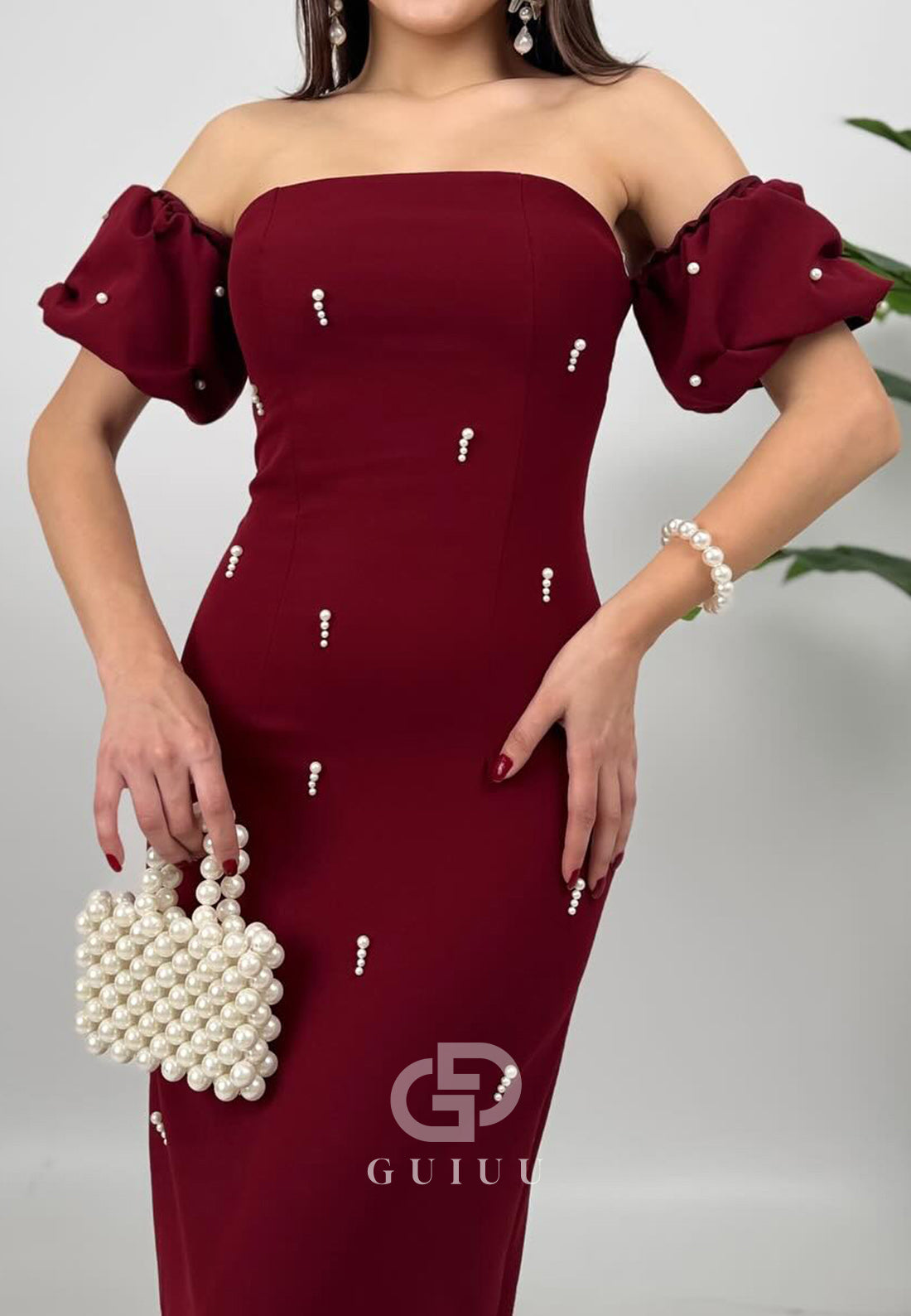 Sheath Off-Shoulder Short Sleeves Beads Semi-Formal Dress