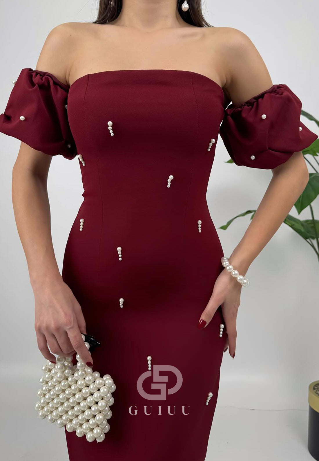 Sheath Off-Shoulder Short Sleeves Beads Semi-Formal Dress