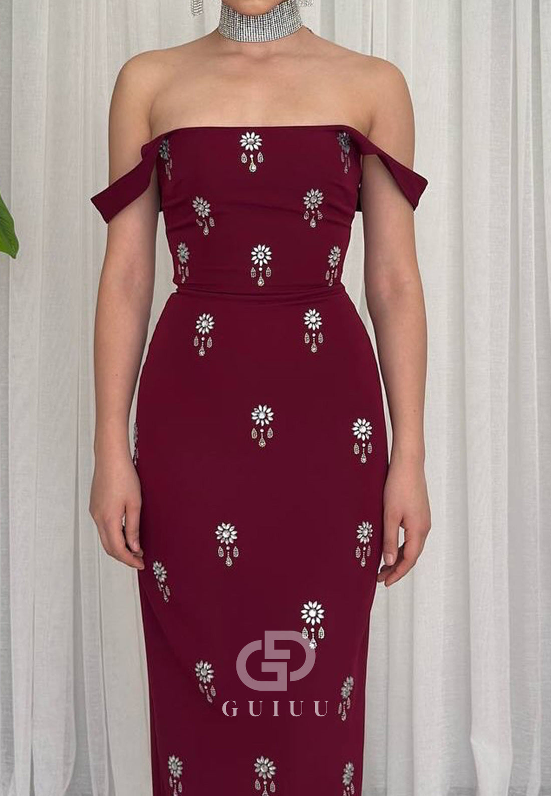 Spaghetti Straps Square Beads Ankle-Length Evening Dress