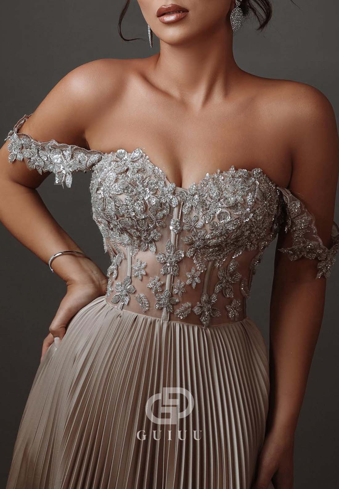 A-Line Sweetheart Empire-Waist Beads Evening Formal Dress