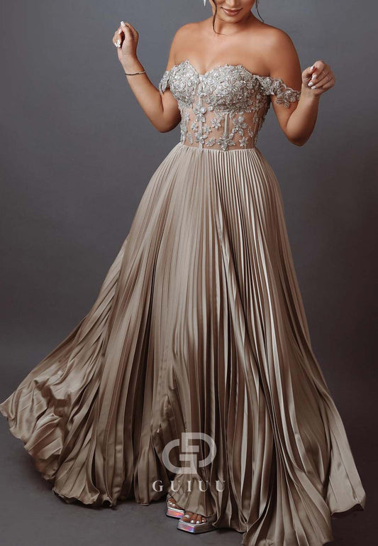 A-Line Sweetheart Empire-Waist Beads Evening Formal Dress