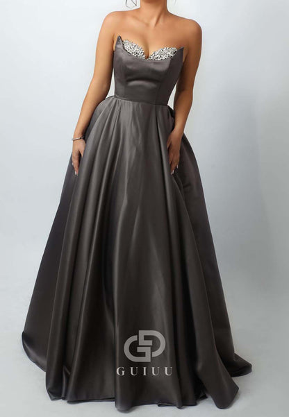 Elegant A-Line Sleeveless Sweetheart Beads Empire-Waist Evening Dress