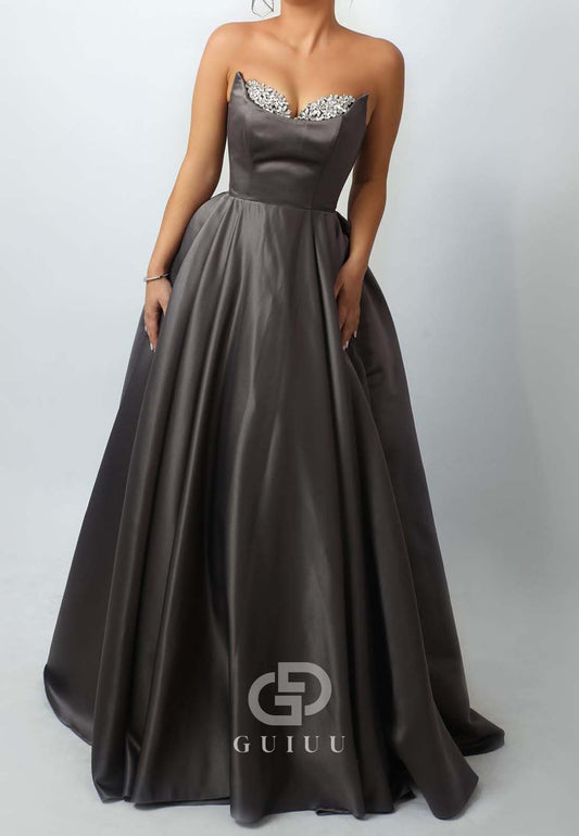 Elegant A-Line Sleeveless Sweetheart Beads Empire-Waist Evening Dress