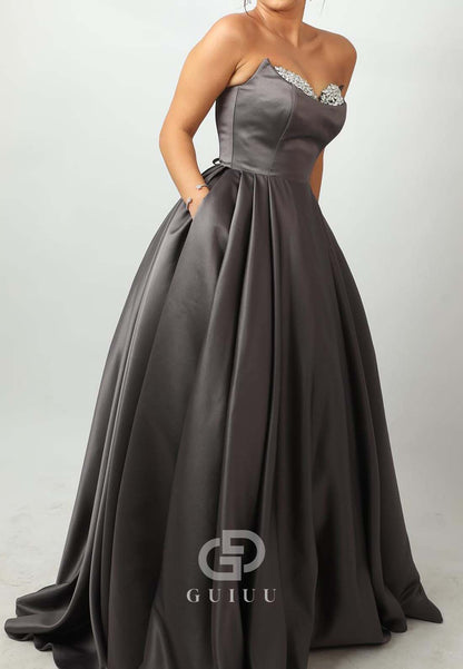 Elegant A-Line Sleeveless Sweetheart Beads Empire-Waist Evening Dress