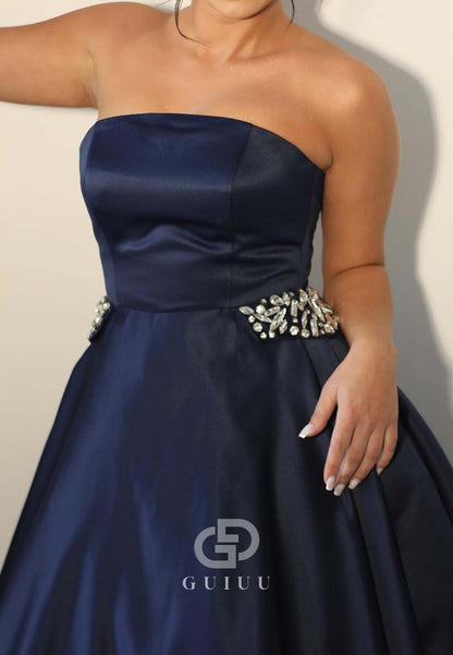 Dark Navy A-Line Sleeveless Strapless Beads Empire-Waist Evening Formal Dress