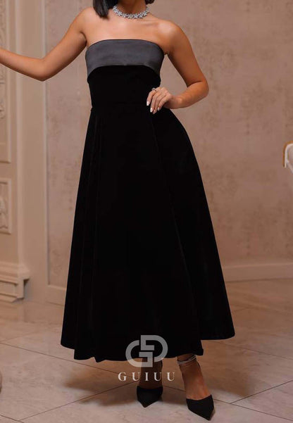 Simple Black Sheath Sleeveless Strapless Evening Dress