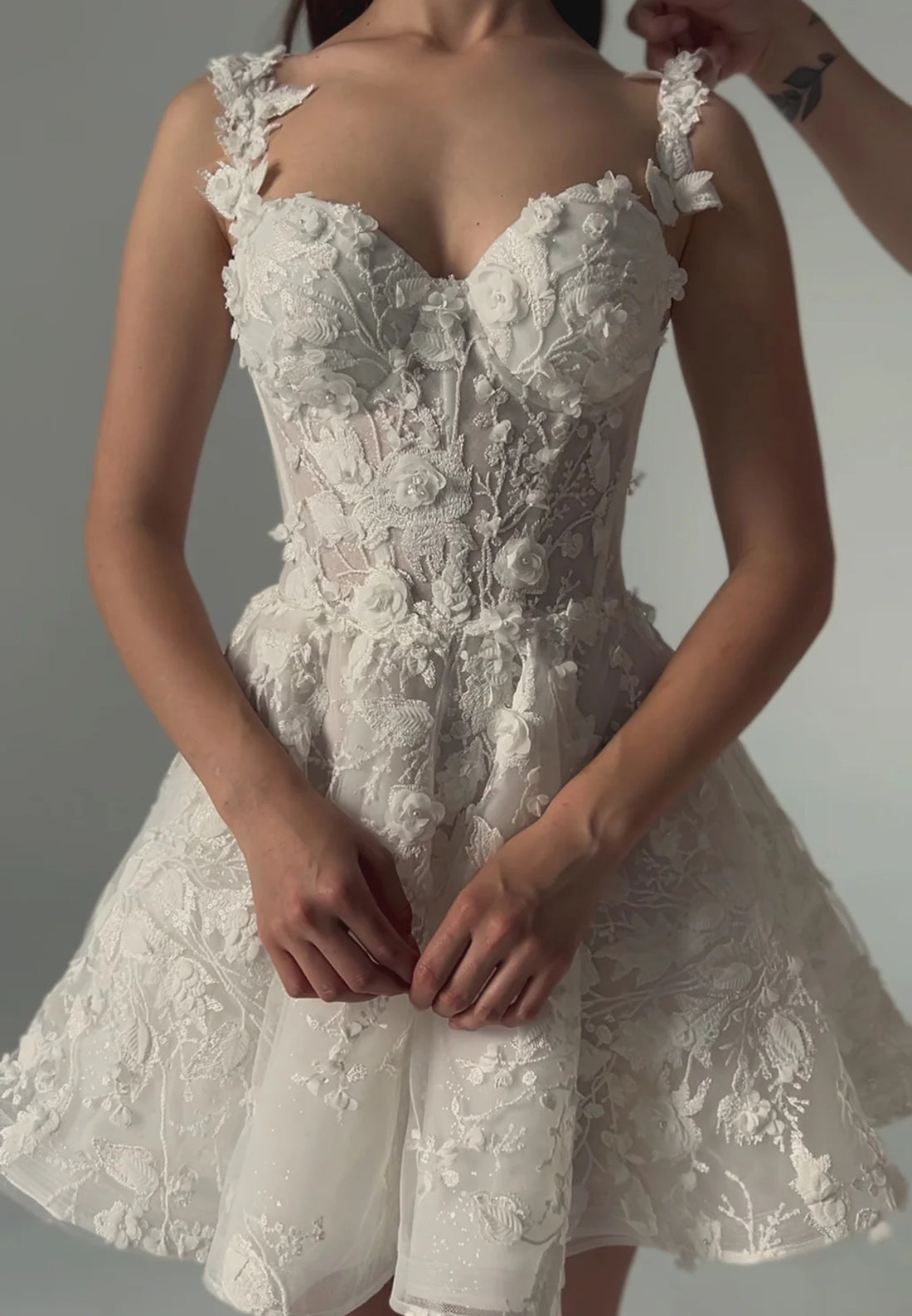 A-Line Strapless Sleeveless Corset Tulle Removable Train Wedding Dress