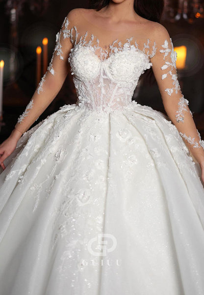 Charming A-Line Long Sleeves Scoop Sequins Lace Wedding Dress