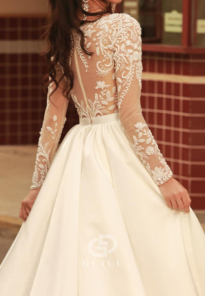 A-Line Long Sleeves Corset Appliques Wedding Dress