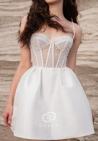 A-Line Spaghetti Straps Scoop Corset Tulle Mini Wedding Dress