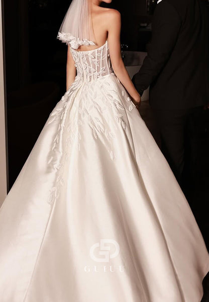 Elegant A-Line Strapless Sleeveless Corset Wedding Dress