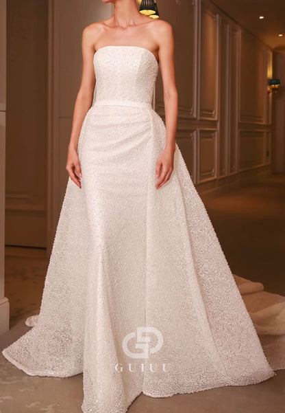 Charming Strapless Sleeveless Sequins Sheath Wedding Dress