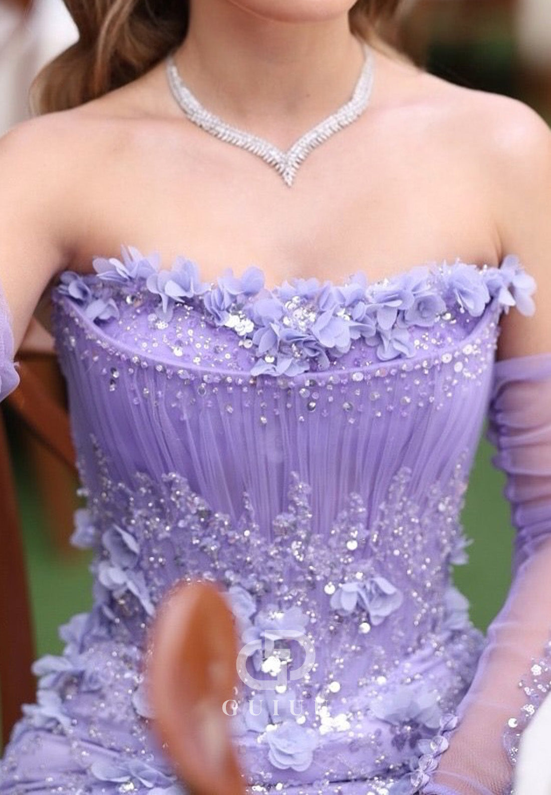Lilac Off-Shoulder Long Sleeves Mermaid Appliques Evening Dress