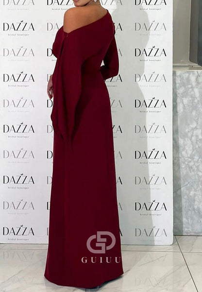 Burgundy Long Sleeves Off-Shoulder Ruffles Evening Dress