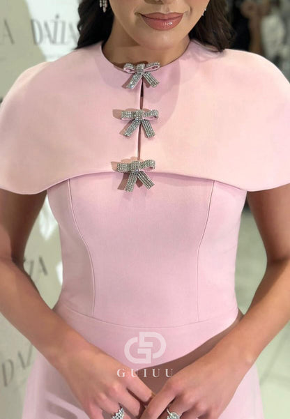 A-Line Scoop Short Sleeves Bowknot Evening Dress