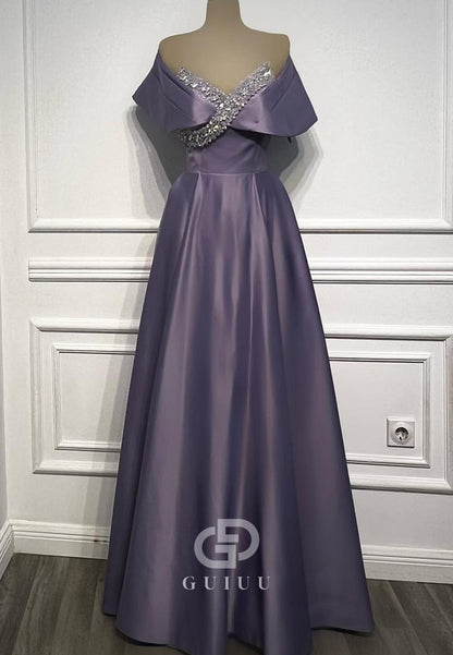 Tahiti A-Line Off-Shoulder Sequins Empire-Waist Evening Dress