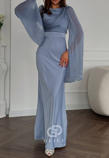 Simple Long Sleeves Scoop Ruched Empire-Waist Evening Dress