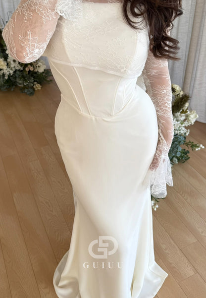 White Long Sleeves High Neck Ruched A-Line Prom Dress