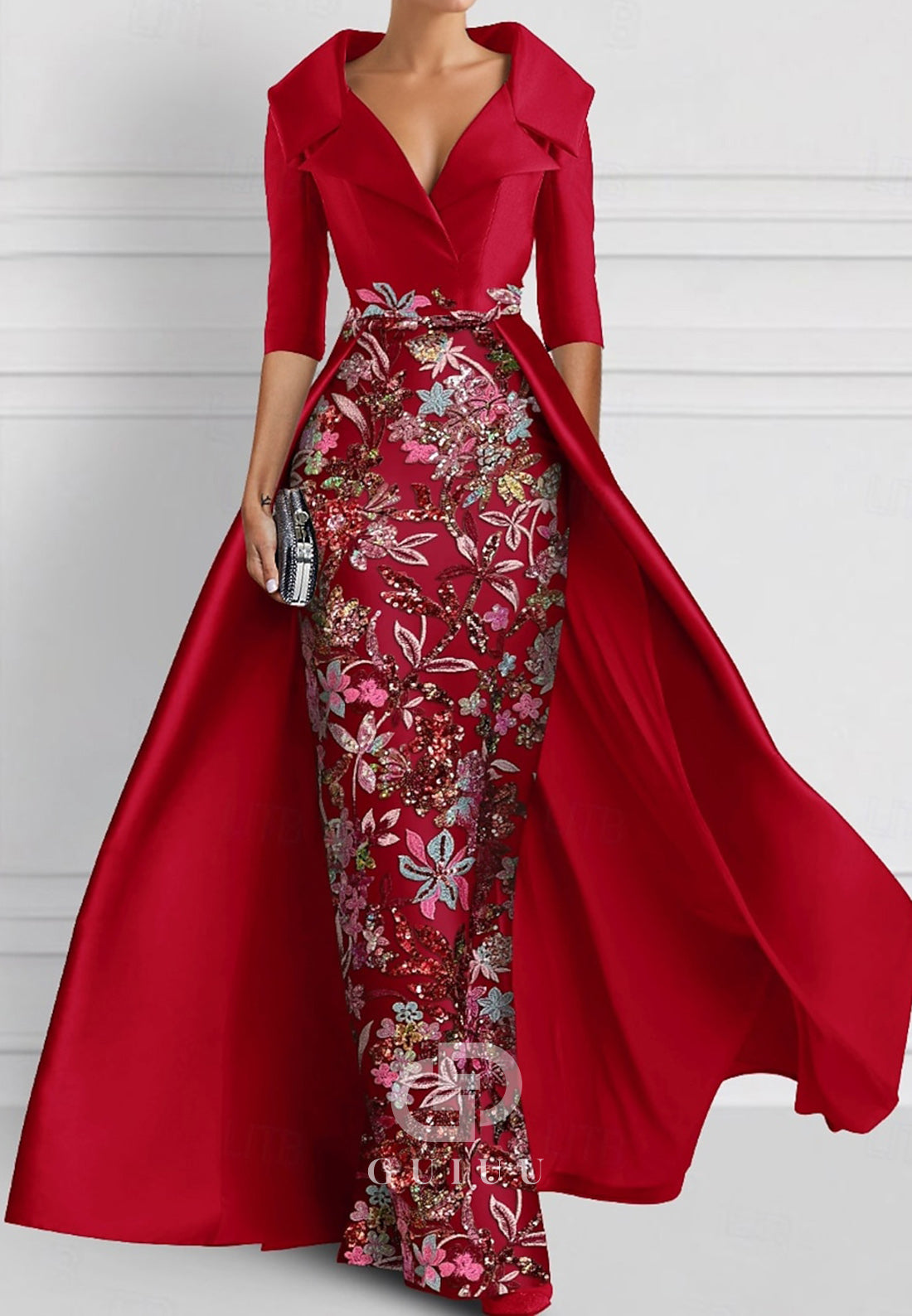 Charming Sheath V-Neck Half Sleeves Appliques Mother of the Bride Dress