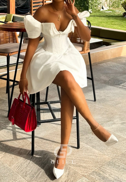 A-Line Strapless Sleeveless Mini Wedding Dress