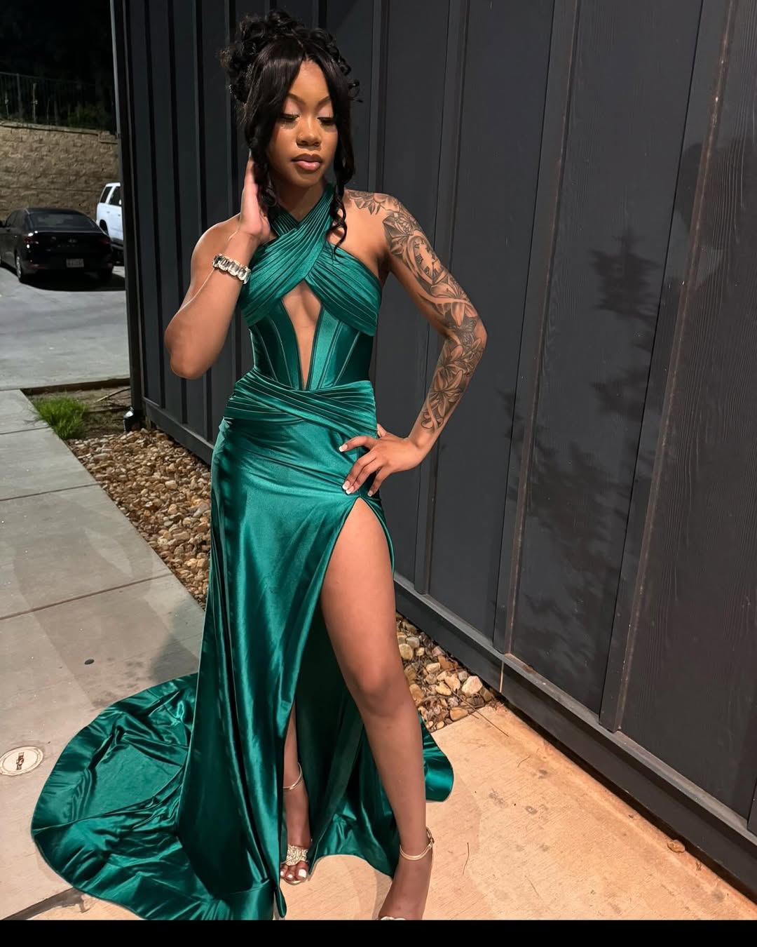 Sheath Halter Sleeveless Prom Dress with Slit Ruched Floor-Length Evening Party Dress