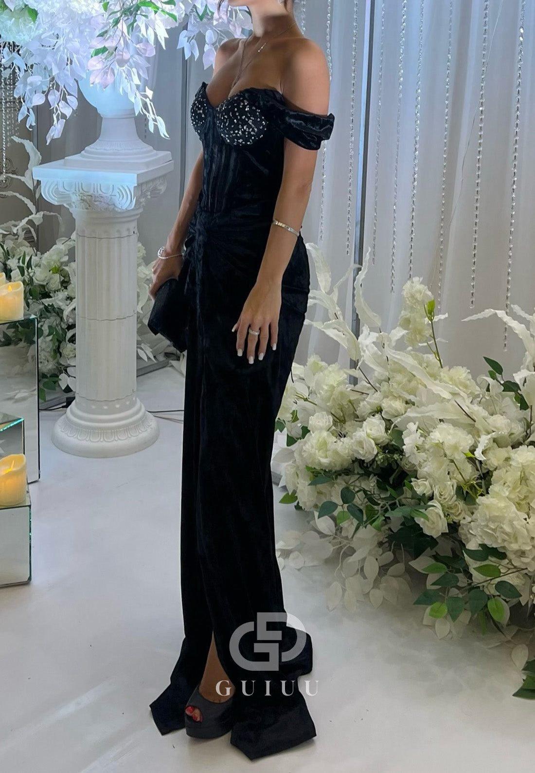 Dark Navy Sweetheart Sleeveless Corset Evening Dress