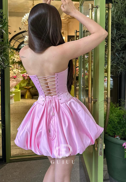 Blushing Pink Strapless Sleeveless Mini Homecoming Dress