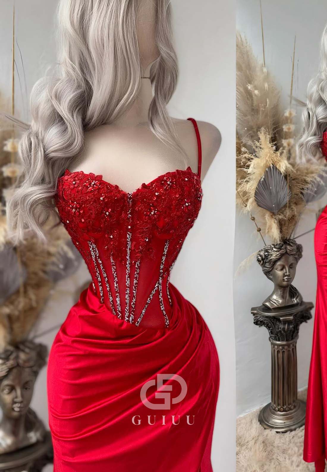 Sexy Spaghetti Straps Sweetheart Prom Dress with Slit Ruched Evening Party Dress