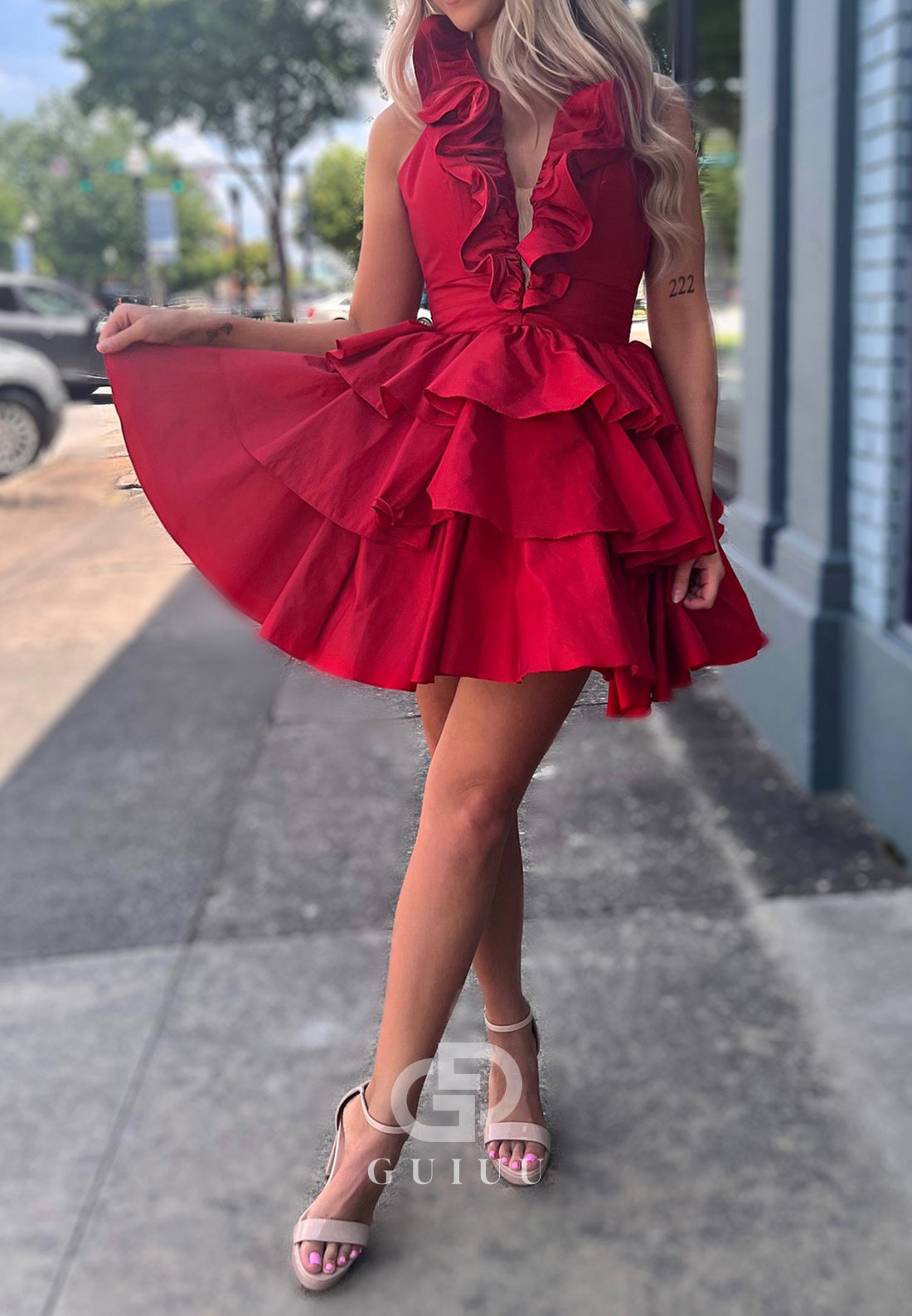 A-Line Halter Sleeveless Ruffles Short Homecoming Dress