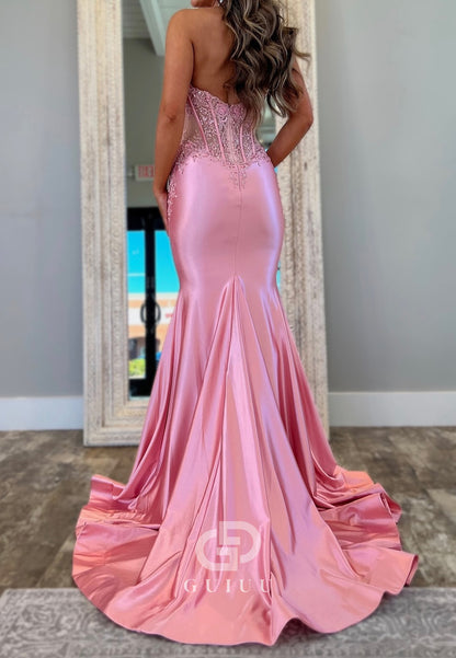 Blushing Pink Spaghetti Straps V-Neck Corset Mermaid Prom Dress