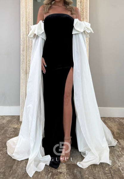 Black Sheath Strapless Sleeveless Slit Prom Dress