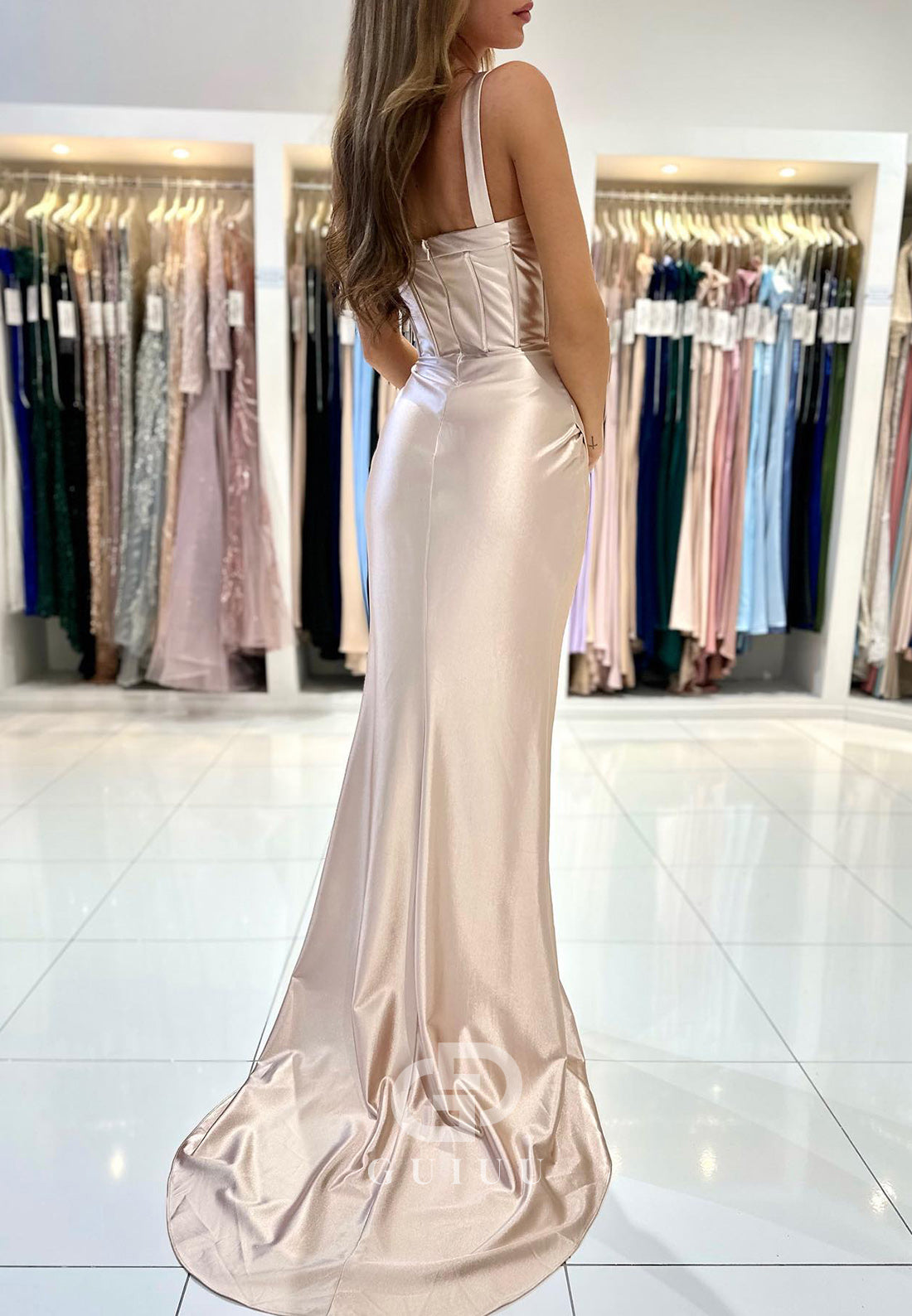 Spaghetti Straps Sweetheart Prom Dress with Slit Ruched Evening Party Dress
