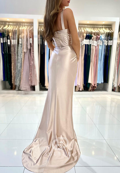 Spaghetti Straps Sweetheart Prom Dress with Slit Ruched Evening Party Dress