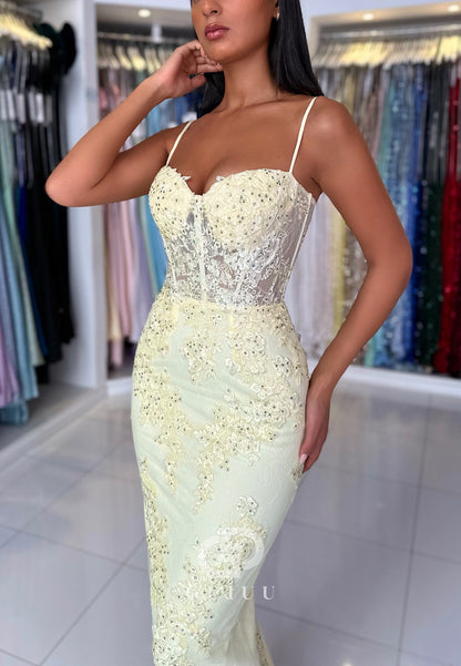 Sheath Spaghetti Straps Sweetheart Corset Tulle Prom Dress