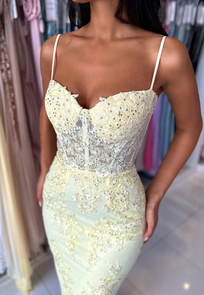 Sheath Spaghetti Straps Sweetheart Corset Tulle Prom Dress