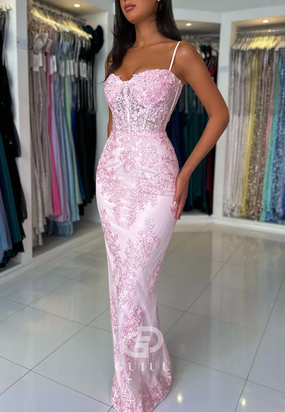 Sheath Spaghetti Straps Sweetheart Corset Tulle Prom Dress