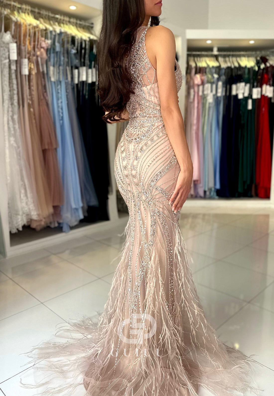 Mermaid Halter Sleeveless Sequins Slit Prom Dress