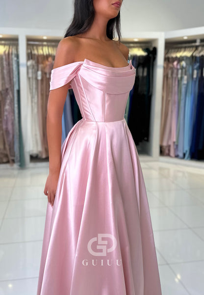 Charming A-Line Off-Shoulder Empire-Waist Corset Satin Prom Dress