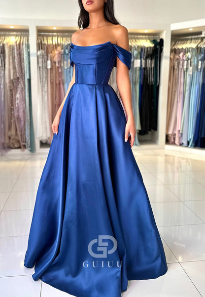 Charming A-Line Off-Shoulder Empire-Waist Corset Satin Prom Dress