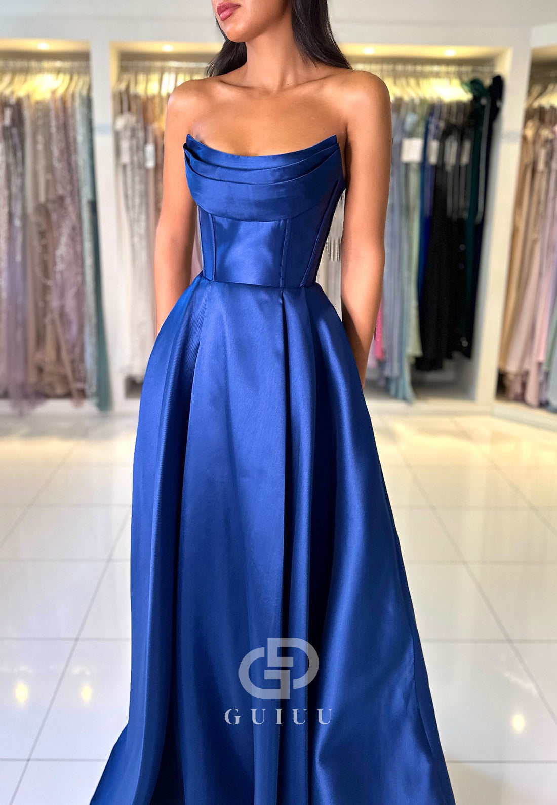 Charming A-Line Off-Shoulder Empire-Waist Corset Satin Prom Dress