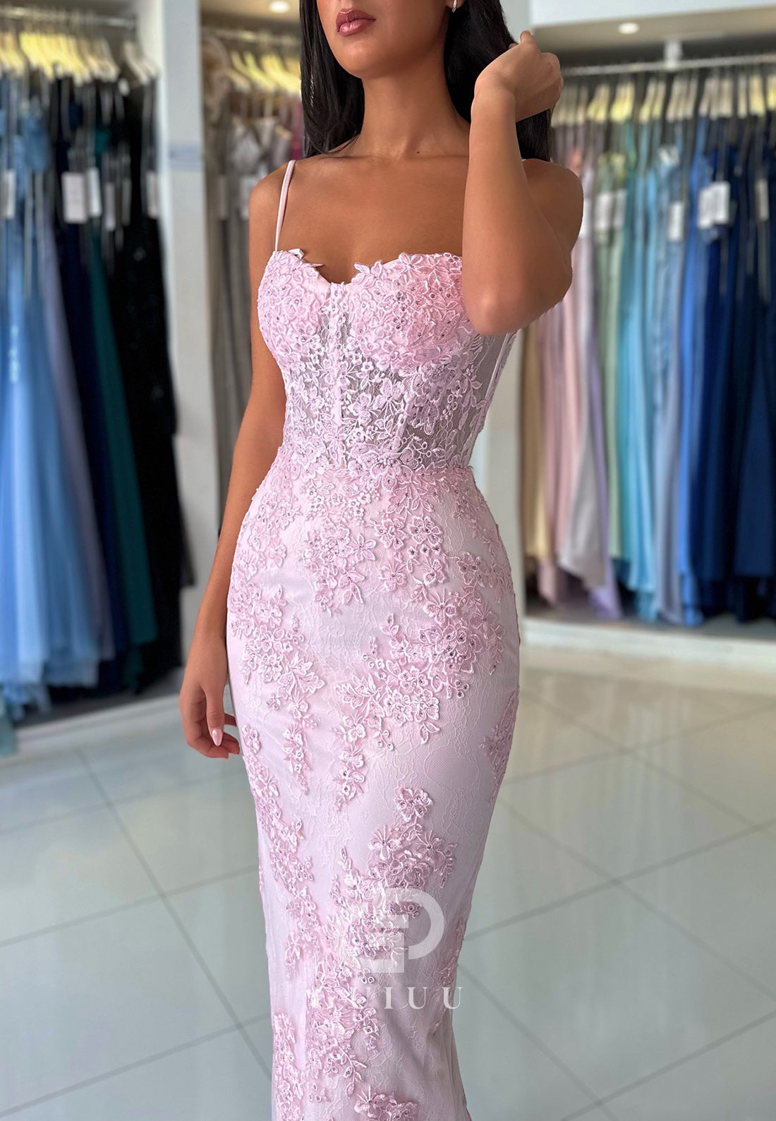 Sheath Spaghetti Straps Sweetheart Corset Tulle Prom Dress